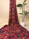 Crimson Red Super Ajrakh Handblock Printed Fabric | Crimson