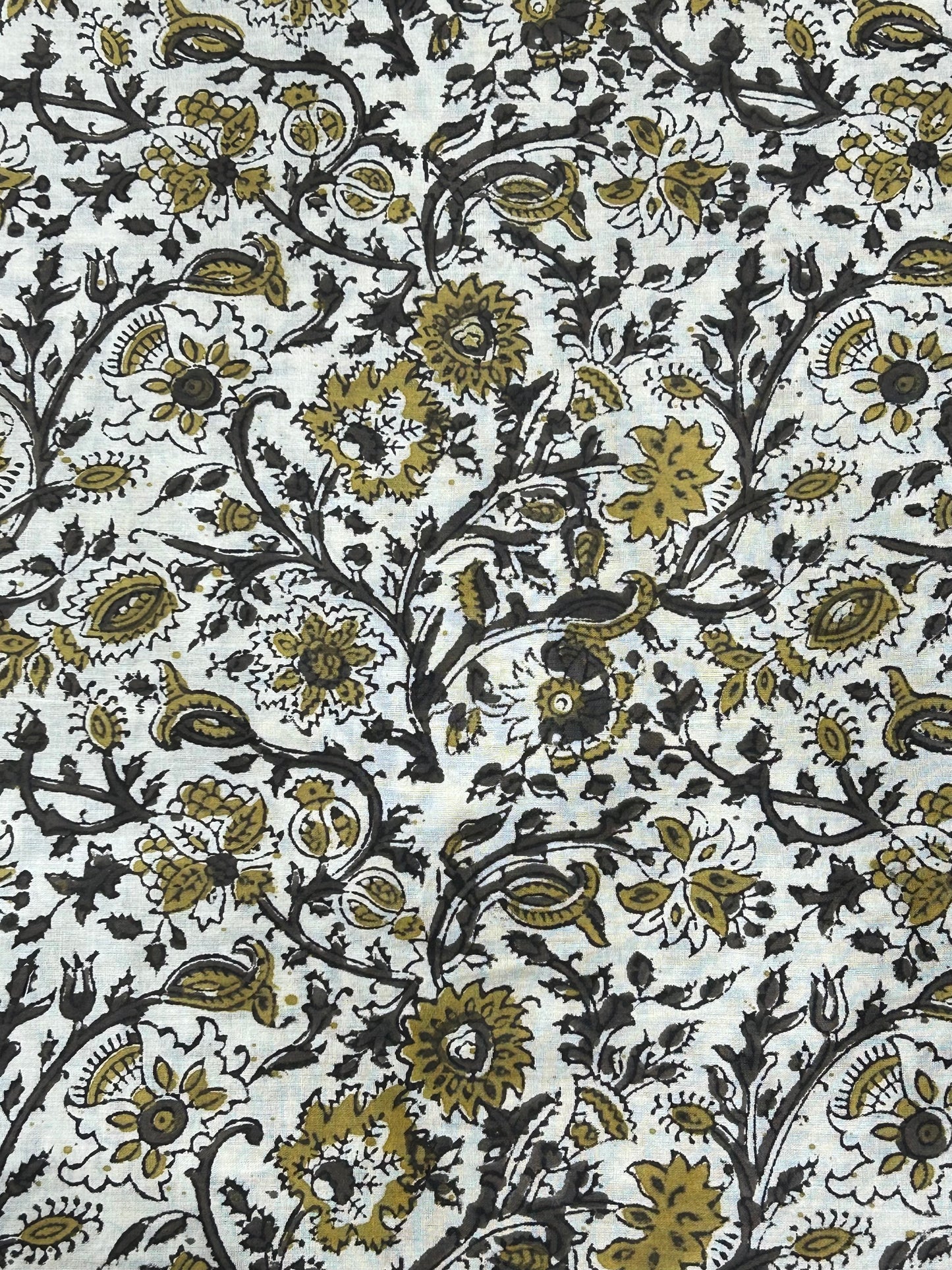White Blossom Vine Fakira Print Hand Block Printed Fabric