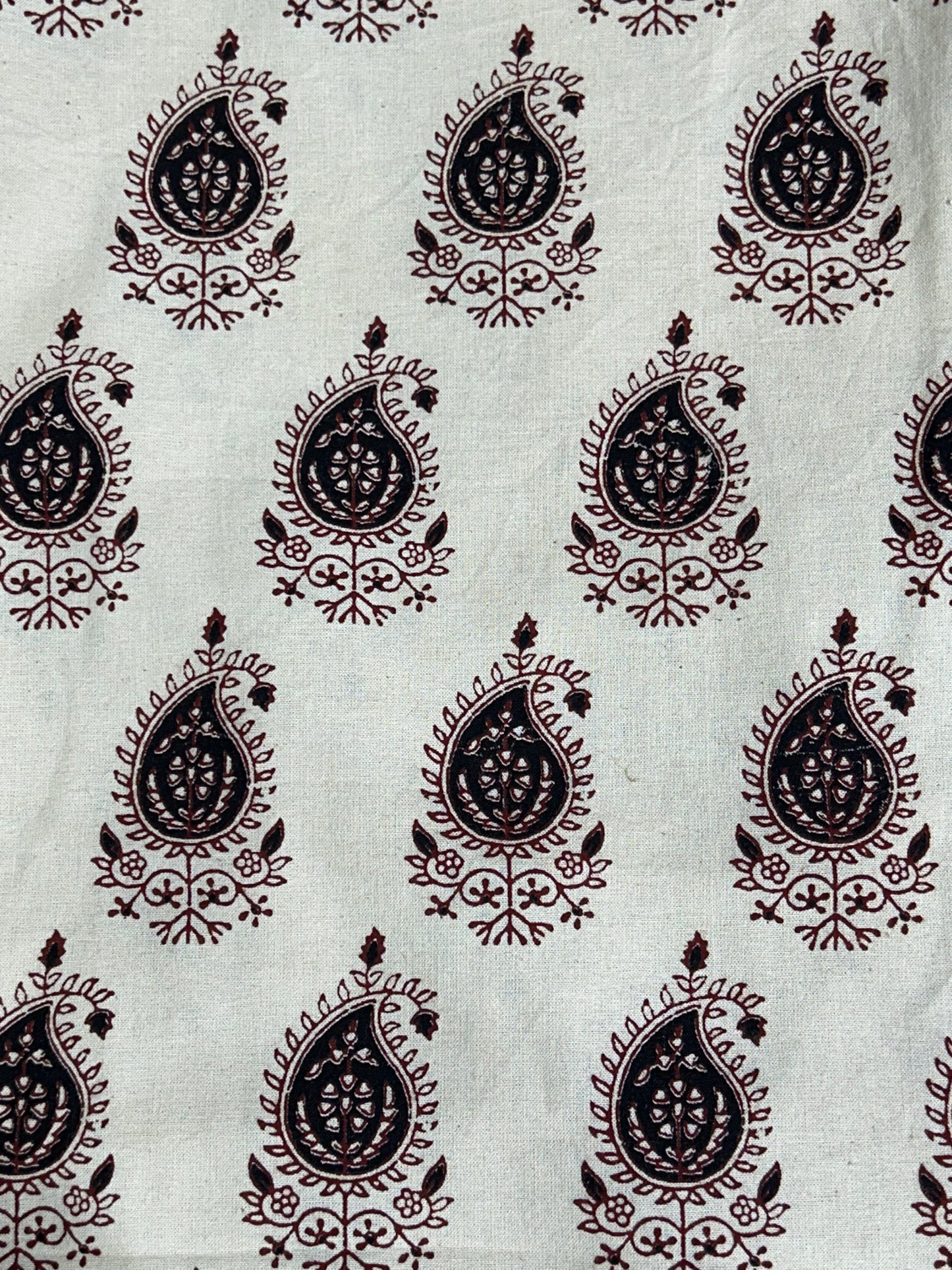 Off White Ornamental Paisley Fakira Print Hand Block Printed Fabric