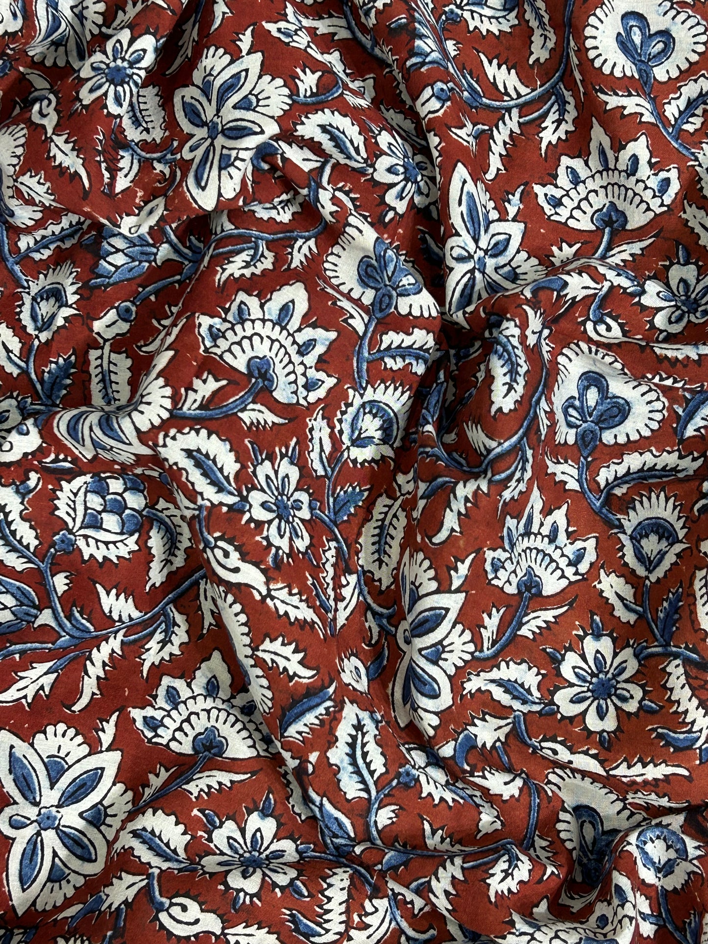 Maroon Blossom Vine Fakira Print Hand Block Printed Fabric