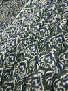Dark Green Botanical Scroll Fakira Hand Block Printed Fabric