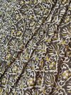 Brown Ornamental Vine Fakira Hand Block Printed Fabric