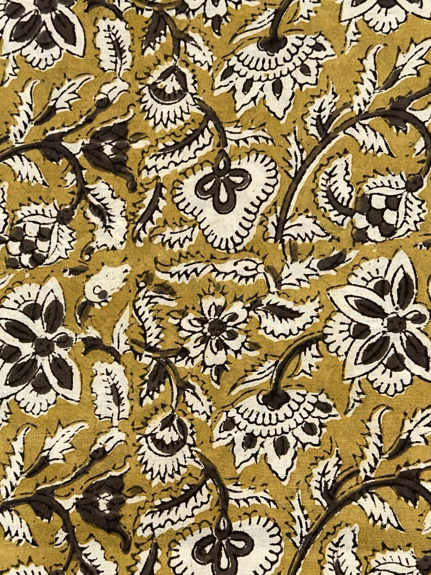 Mustard Botanical Floral Vine Fakira Hand Block Printed Fabric
