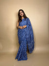 Blue Pastel Poetry Handblock Printed Cotton Saree