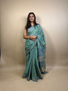 Teal Green Banjara Handblock Printed Cotton Saree