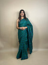 Teal green Banjara Handblock Printed Cotton Saree