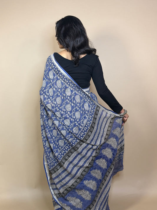 Handblock Printed Linen Saree