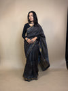 Black Maheshwari Handblock Printed Silk Saree