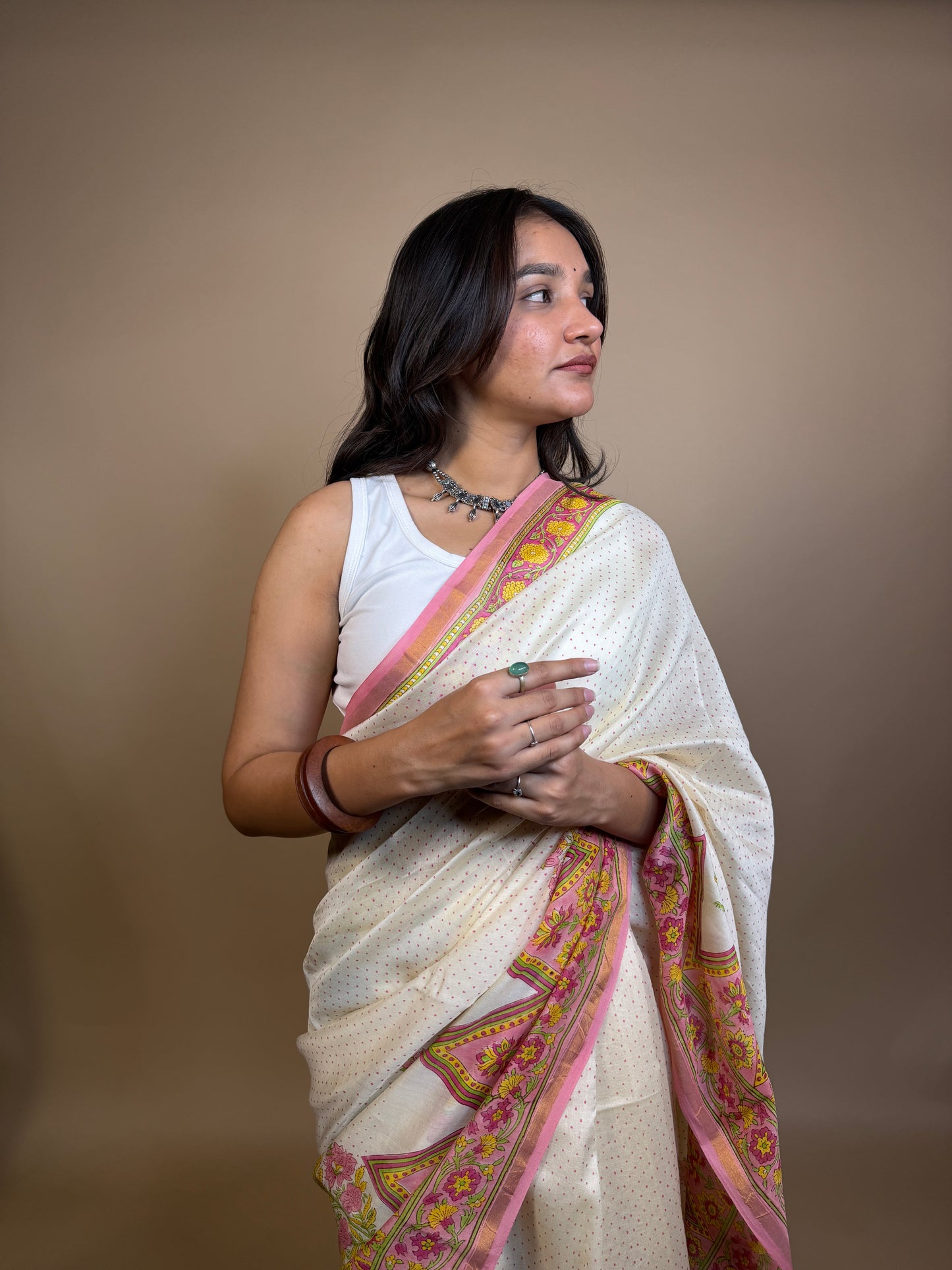 Anokhi Chanderi Handblock Printed Silk Saree