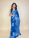 Indigo Blue Handblock Printed Cotton Saree