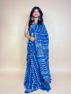 Indigo Blue Handblock Printed Cotton Saree