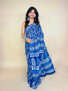 Indigo Blue Handblock Printed Cotton Saree
