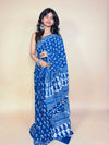 Indigo Blue Handblock Printed Cotton Saree