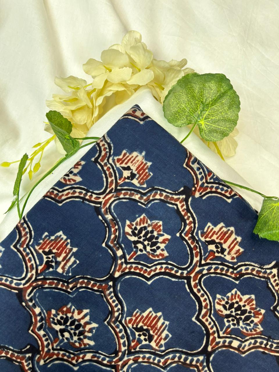 Indigo Ajrakh Handblock Printed Cotton Fabric