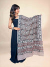 Cream & Brown Kalamkari Handblock Printed Cotton Dupatta