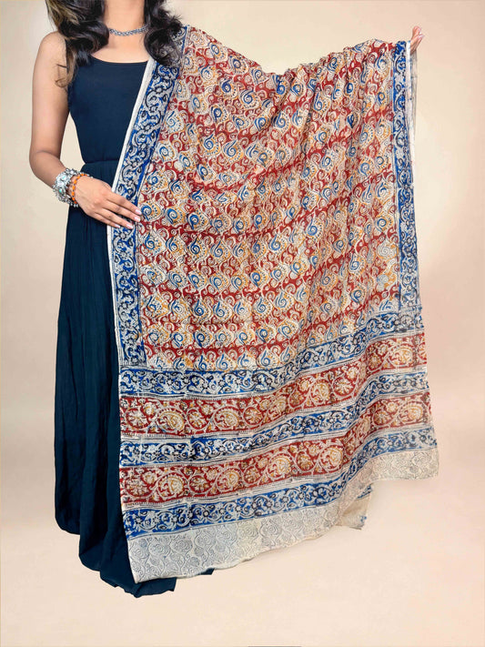 Cream Kalamkari Handblock Printed Cotton Dupatta
