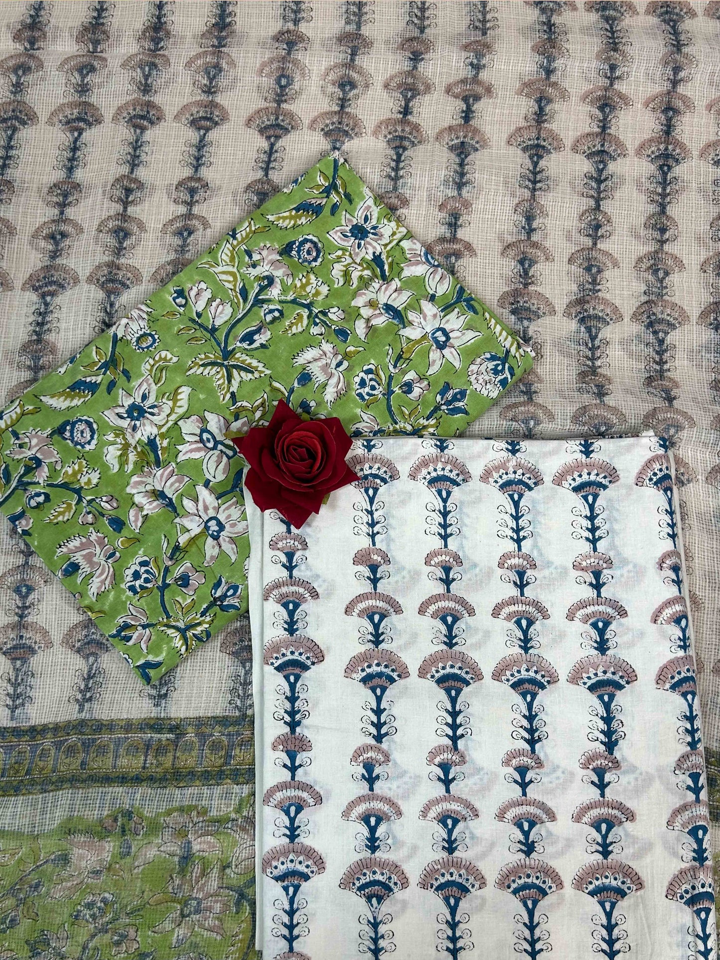 Olive Kota Handblock Printed Cotton Suit Set