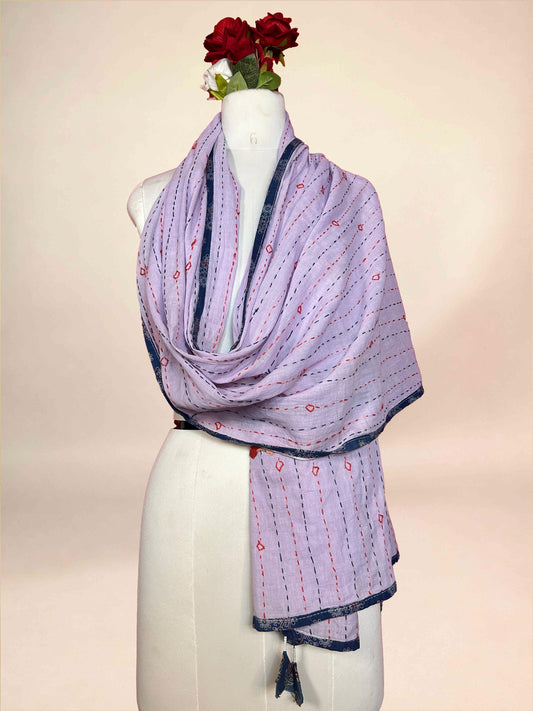 Lavender Kantha Cotton Stole