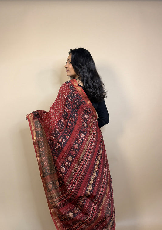 Maheshwari Silk Handblock Printed Saree