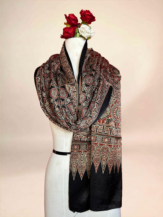 Maroon Ajrakh Handblock Printed Gaji Stoles