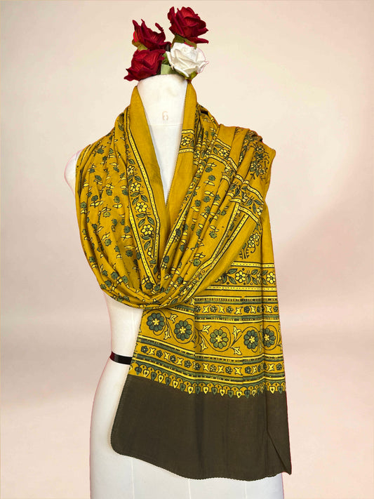 Mustard Ajrakh Handblock Printed Cotton Stoles