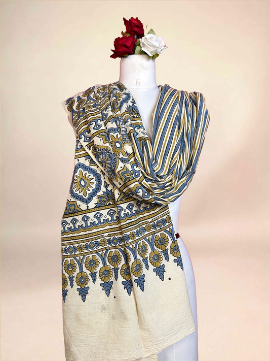 Off White Ajarkh Cotton Handblock Printed Dupatta