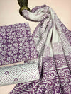 Purple Pashmina Handblock Printed Cotton Suit Set