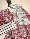 Red Pashmina Handblock Printed Cotton Suit Set