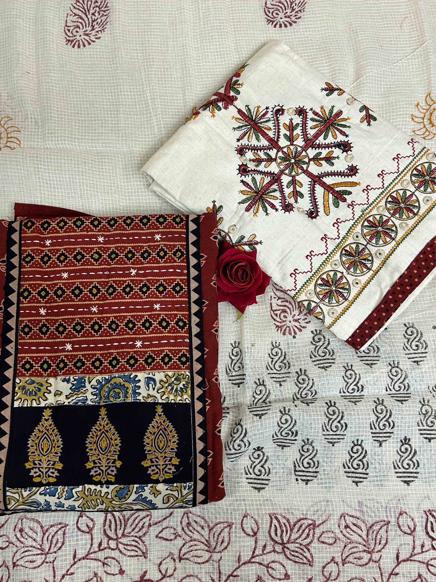 Maroon Patchwork Three-Piece Suits