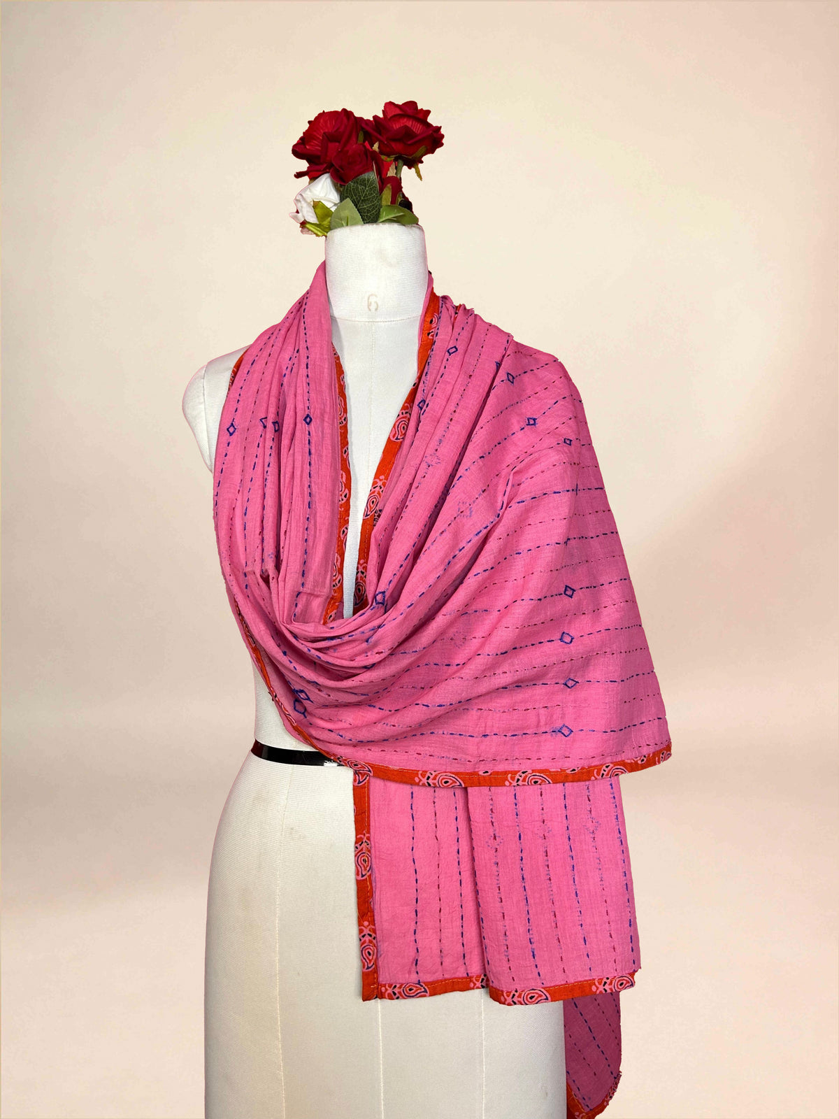 Pink Kantha Cotton Stole