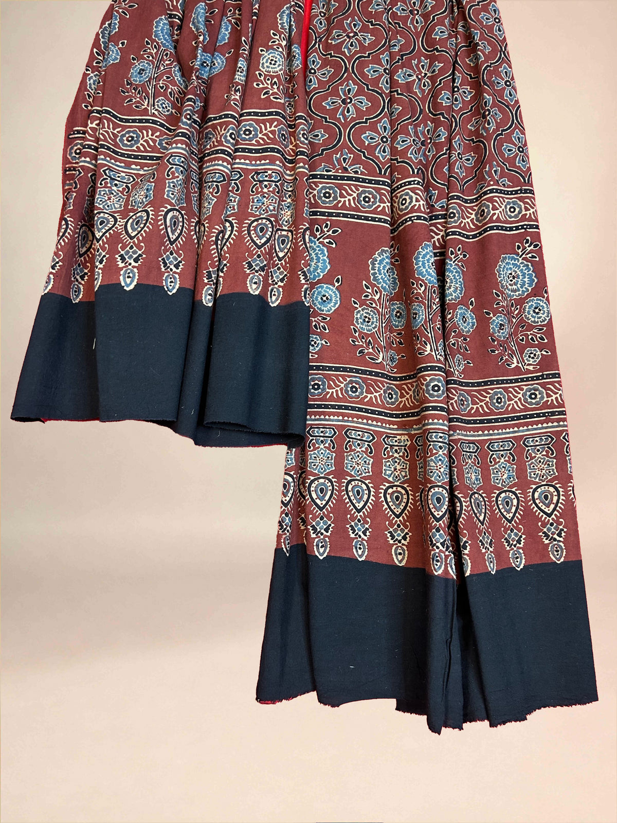 Red Ajarkh Cotton Handblock Printed Dupatta