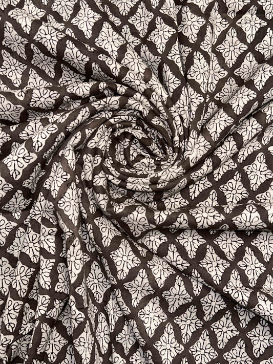Gray Saudagiri Mul Hand Block Printed Fabric