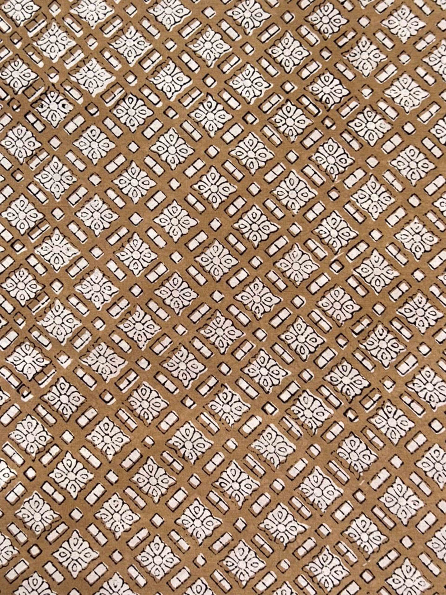 Camel Beige Saudagiri Mul Hand Block Printed Fabric