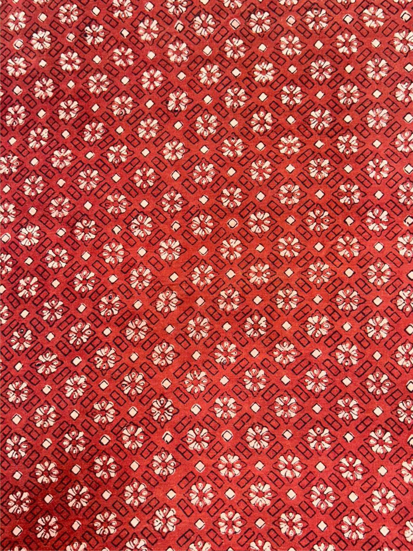 Red Saudagiri Mul Hand Block Printed Fabric
