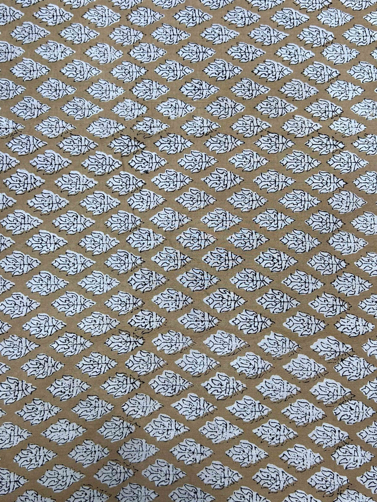 Camel Beige Saudagiri Mul Hand Block Printed Fabric