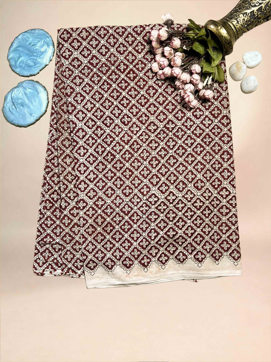 Maroon Saudagiri Mul Hand Block Printed Fabric