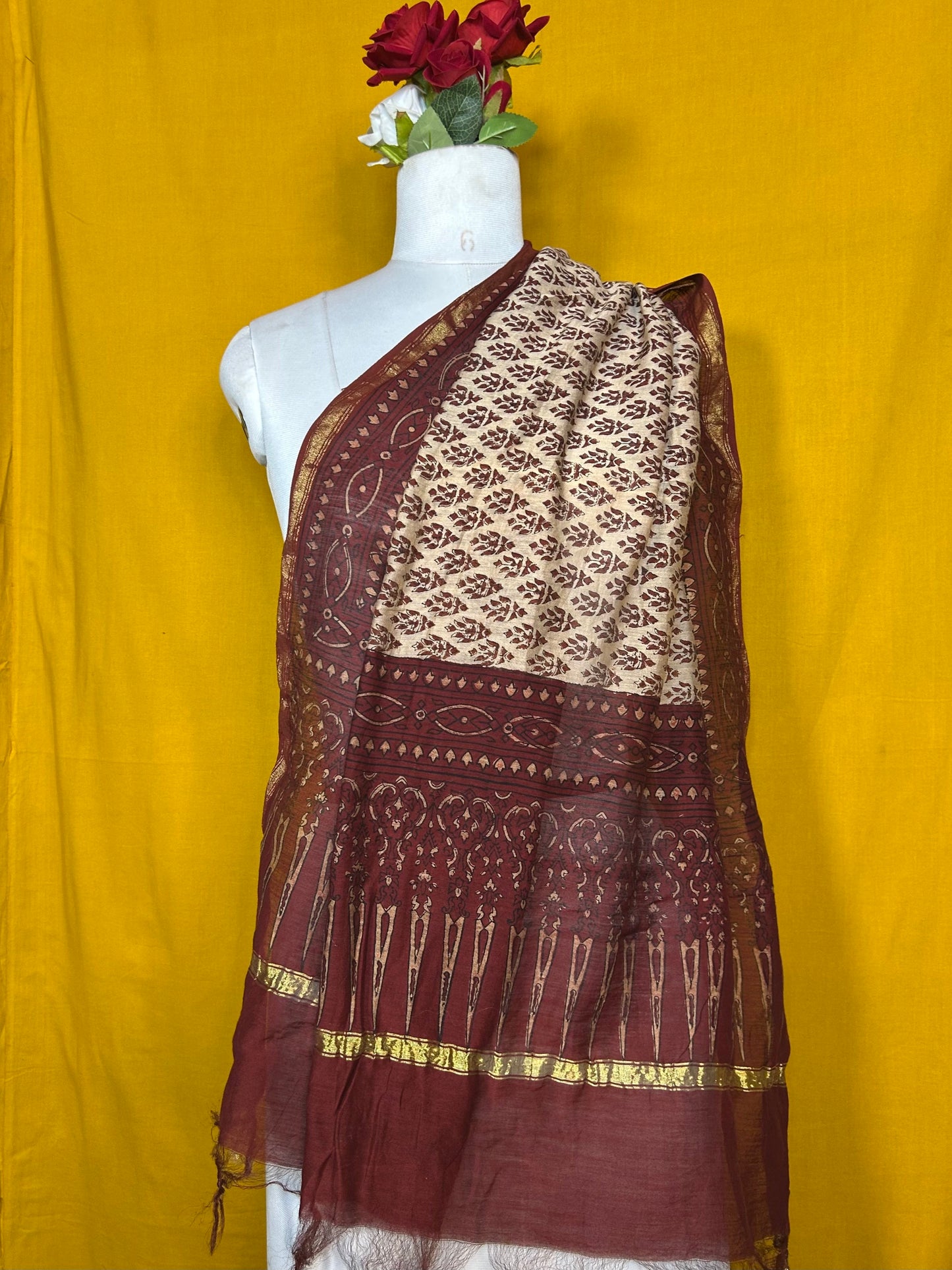 Saudagiri Chanderi Handblock Printed Dupatta