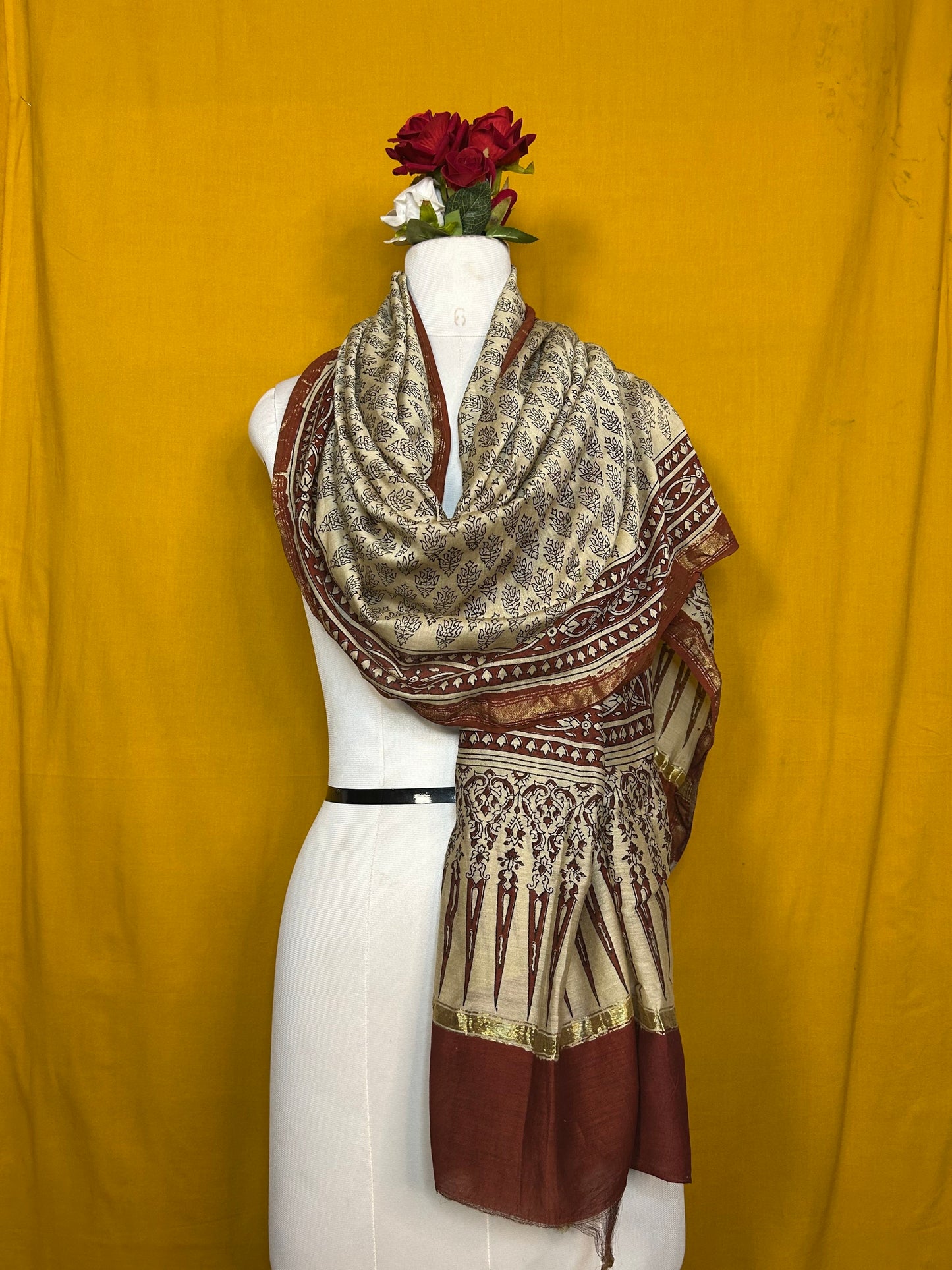 Saudagiri Chanderi Handblock Printed Dupatta
