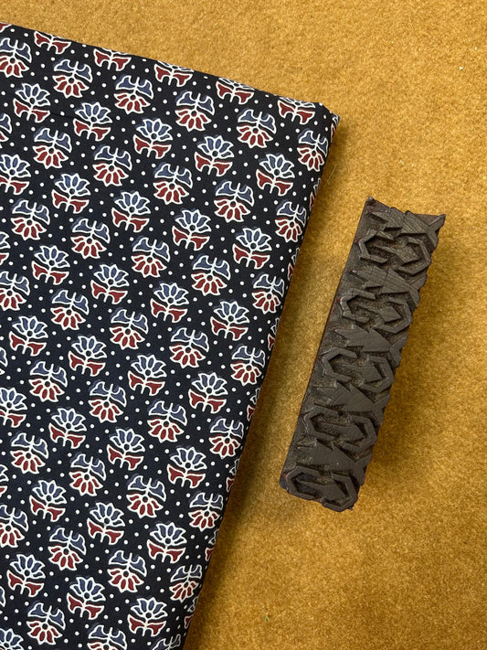 Multicolor Semi Natural Hand Printed Fabric | Black