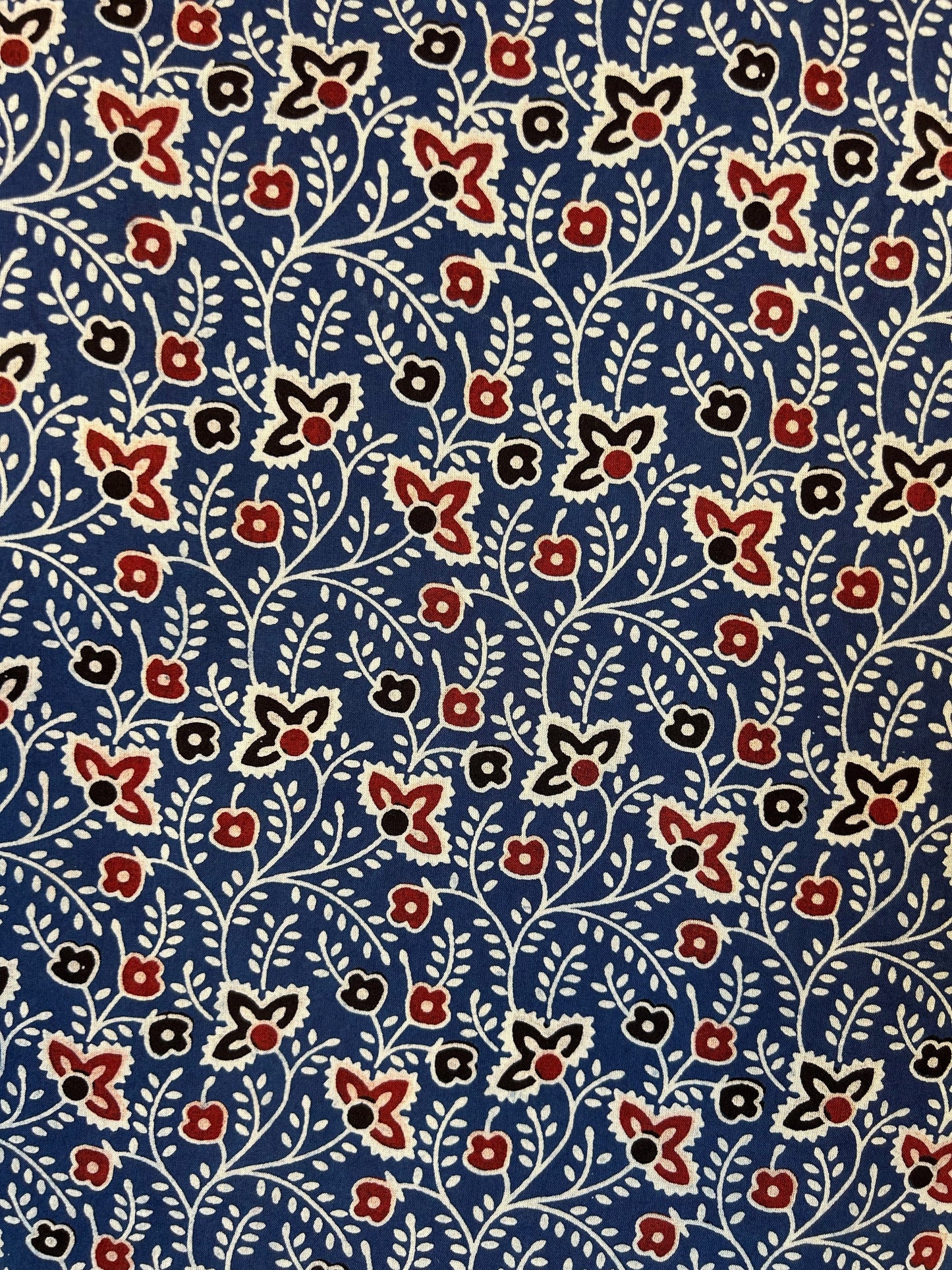 Multicolor Semi Natural Hand Printed Fabric | Navy Blue