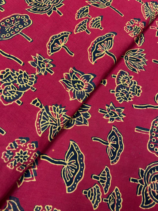 Multicolor Discharge Hand Print Cotton Fabric | Maroon