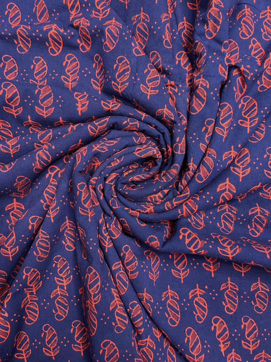 Multicolor Discharge Hand Print Cotton Fabric | Indigo Blue