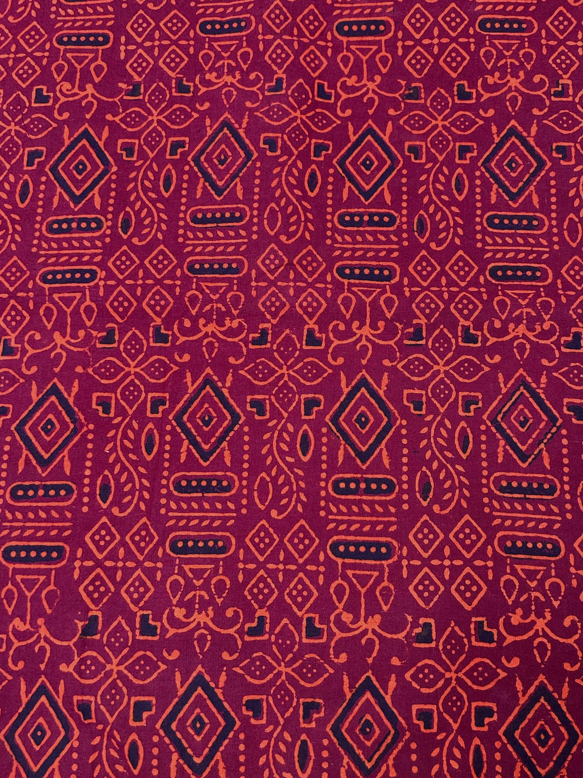 Multicolor Discharge Hand Print Cotton Fabric | Magenta