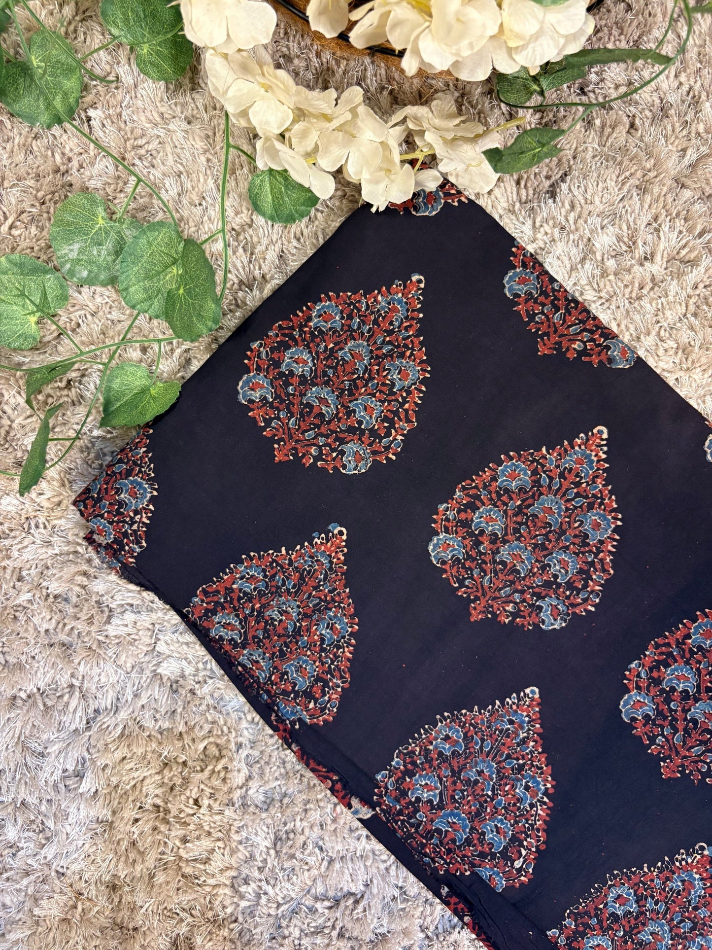Black Super Ajrakh Handblock Printed Fabric