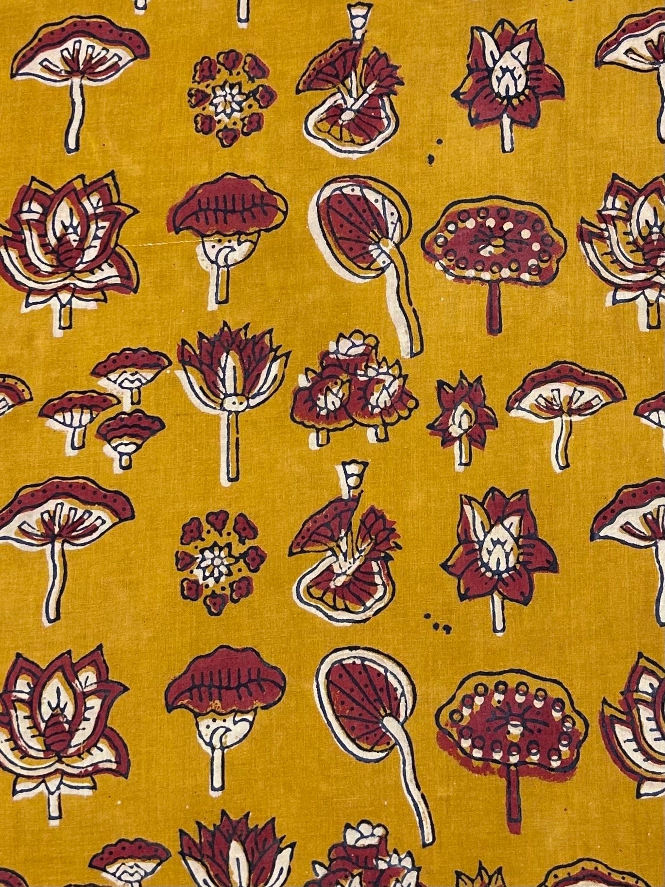 Multicolor Discharge Hand Print Cotton Fabric | Mustard
