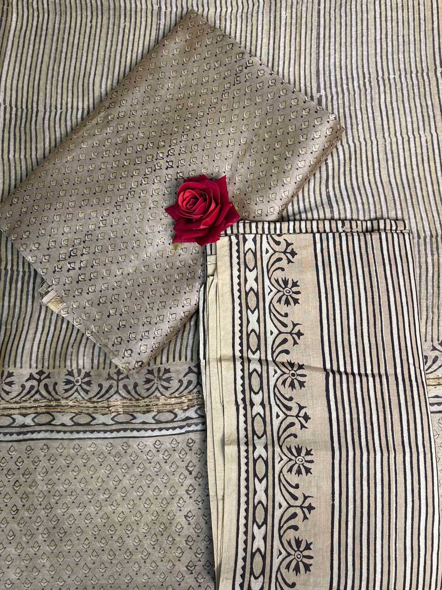 Warm Sage Beige Vanaspati Maheshwari Suits.