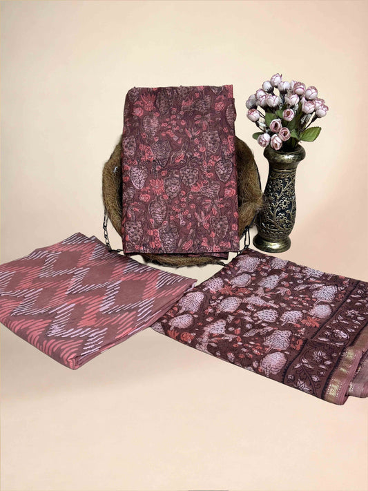 Dark Rosewood Vanaspati Maheshwari Suits