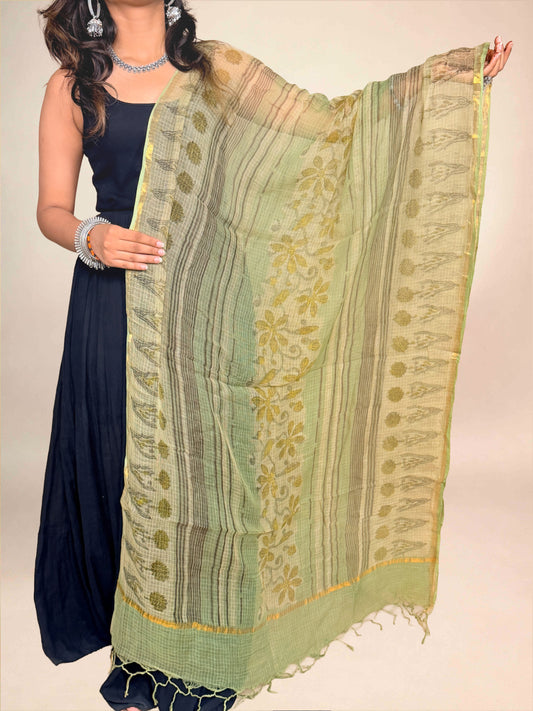 Sage Green Vanaspati Kota Handblock Printed Dupatta