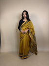 Butter Yellow Maheshwari Handblock Printed Silk Saree
