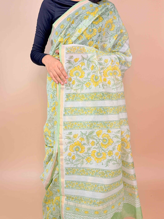 Anokhi Chanderi Handblock Printed Silk Saree